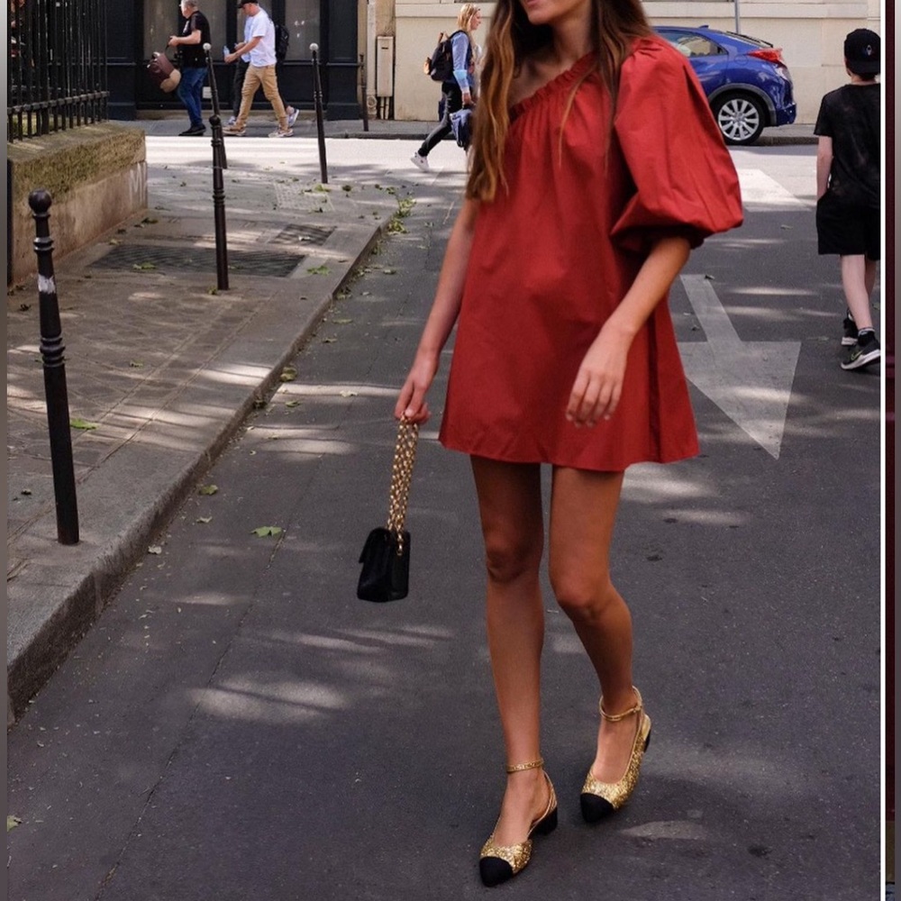 Mila Cherry Dress Posse The Label One Shoulder Flowy Spring Summer Mini Cotton